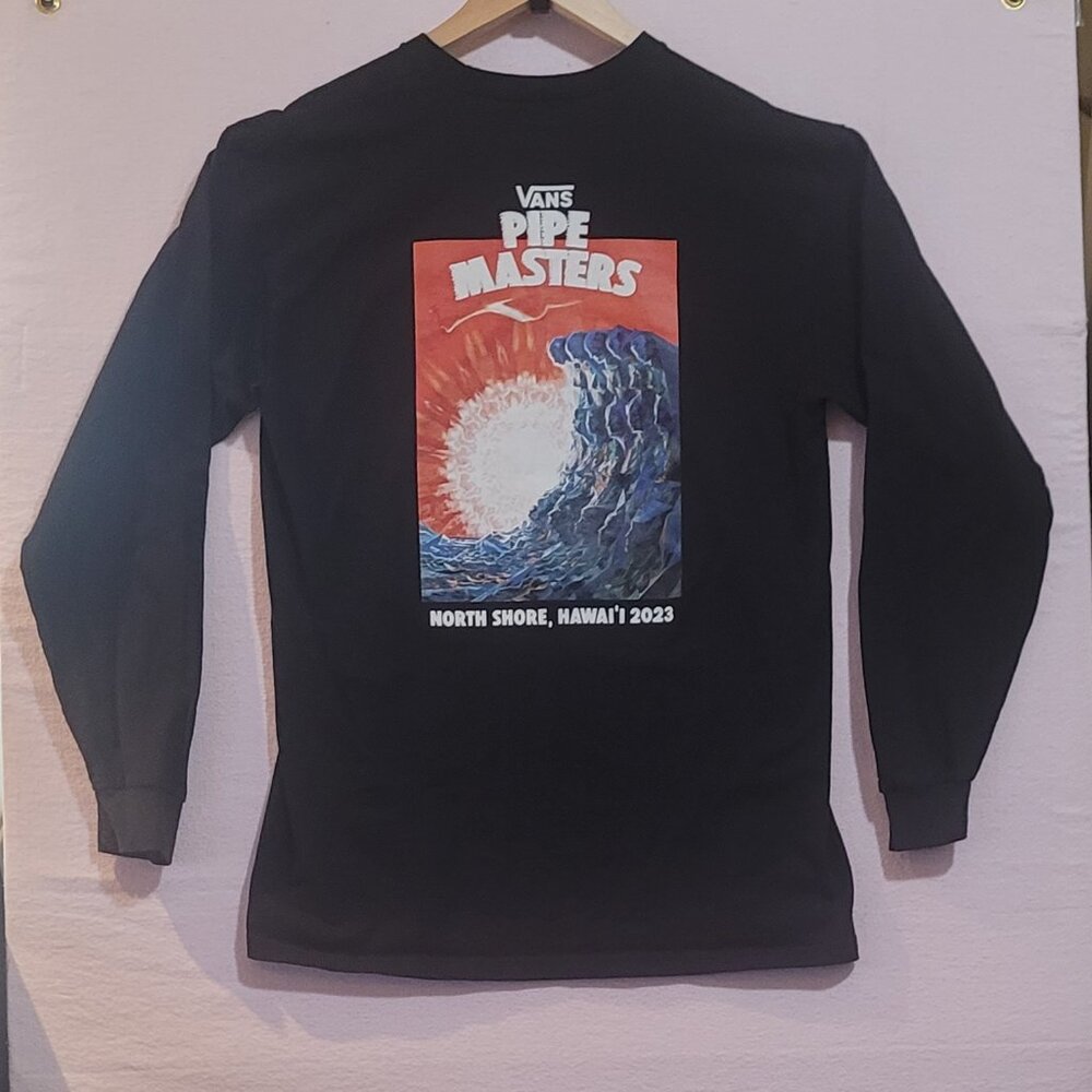 VANS T-Shirt Long Sleeve Black Size Large PIPE MASTERS North Shore Hawaii 2023